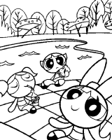 A coloring page of powerpuff girls